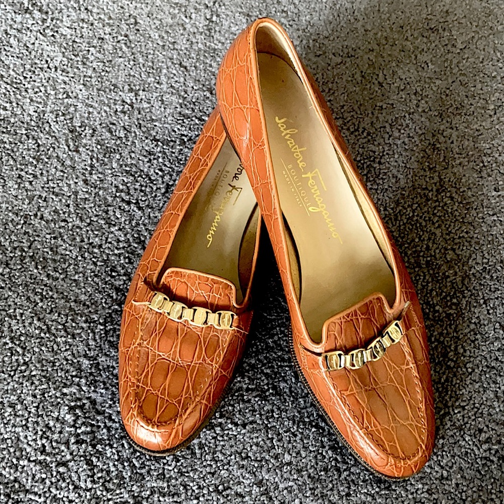 Genuine Ferragamo Leather Loafers Shoes 7 1/2